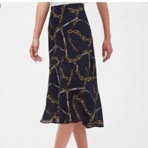 Banana Republic Size 2 Navy & Gold Chain flounce‎ Midi Skirt